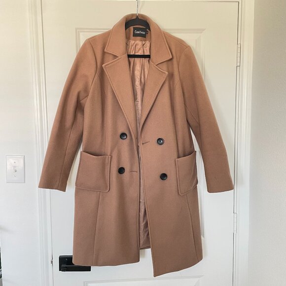 Chouyatou Women’s Elegant Double-Breasted Overcoat – Size Large - Picture 1 of 6